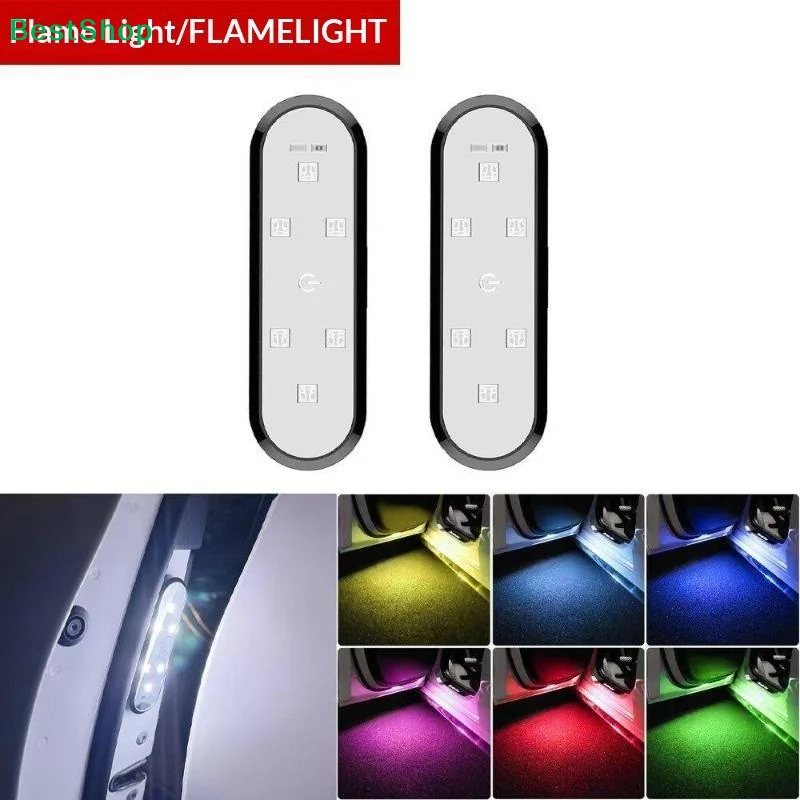 1/2/4 Pack Rechargeable RGB Flame Effect Car Door Welcome Lights 7 Color Modes Touch Control Perfect For Car Interior Decoration