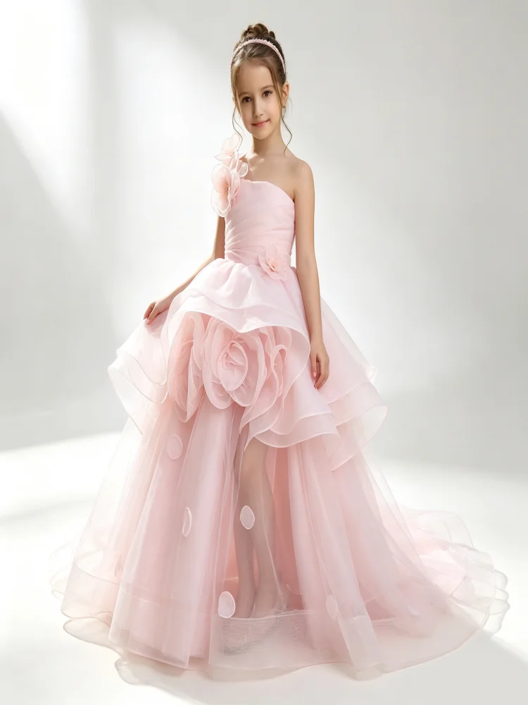 Custom Light Luxury Dress Women Wedding Guest Gown Girls Wedding Gown Birthday Party Pageant 3D Floral Layered Ruffle Tulle Long