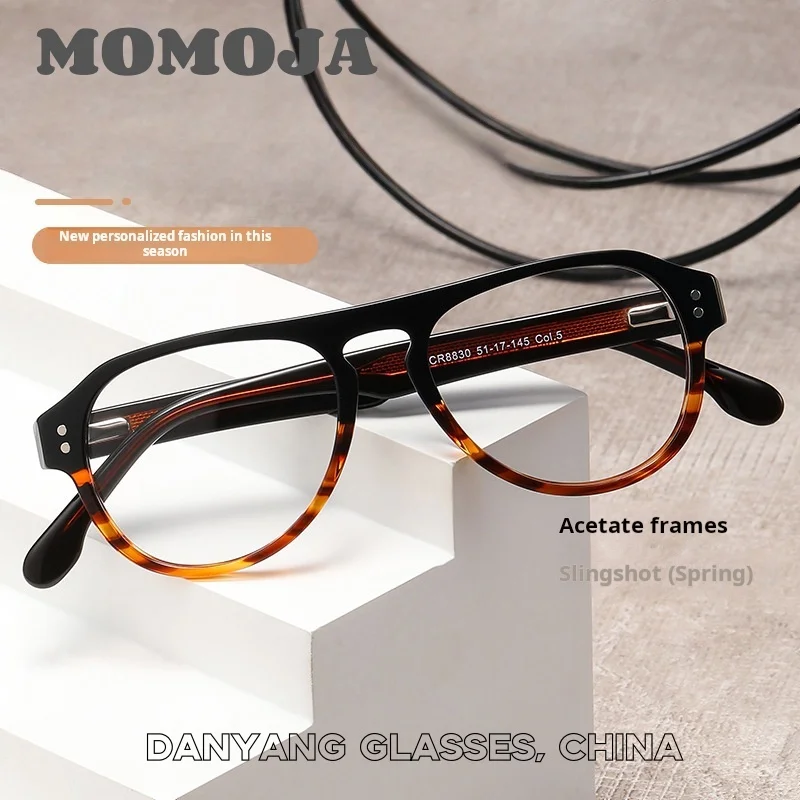 

Acetate Fiber Spring Leg Frame Pilot Big Face Slim Frame Myopia Prescription Glasses Xiaohongshu Same Style Men and Women CR8830