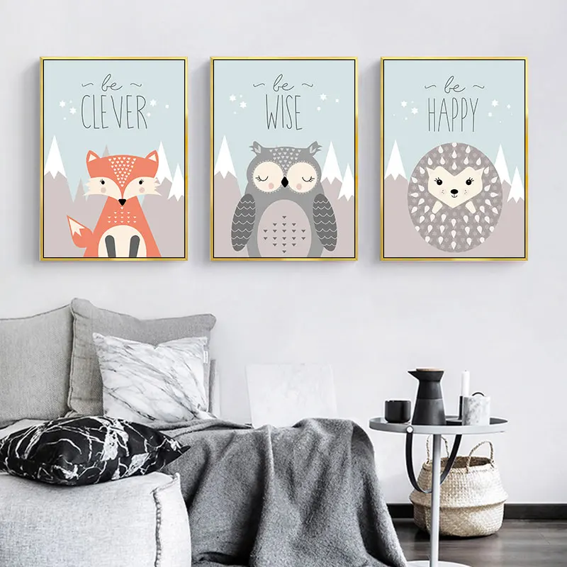 Cute Animals Canvas Art Painting Print Fox Rabbit Bear Decorative Posters for Nursery Kids Baby Room Home Wall Decor Picture