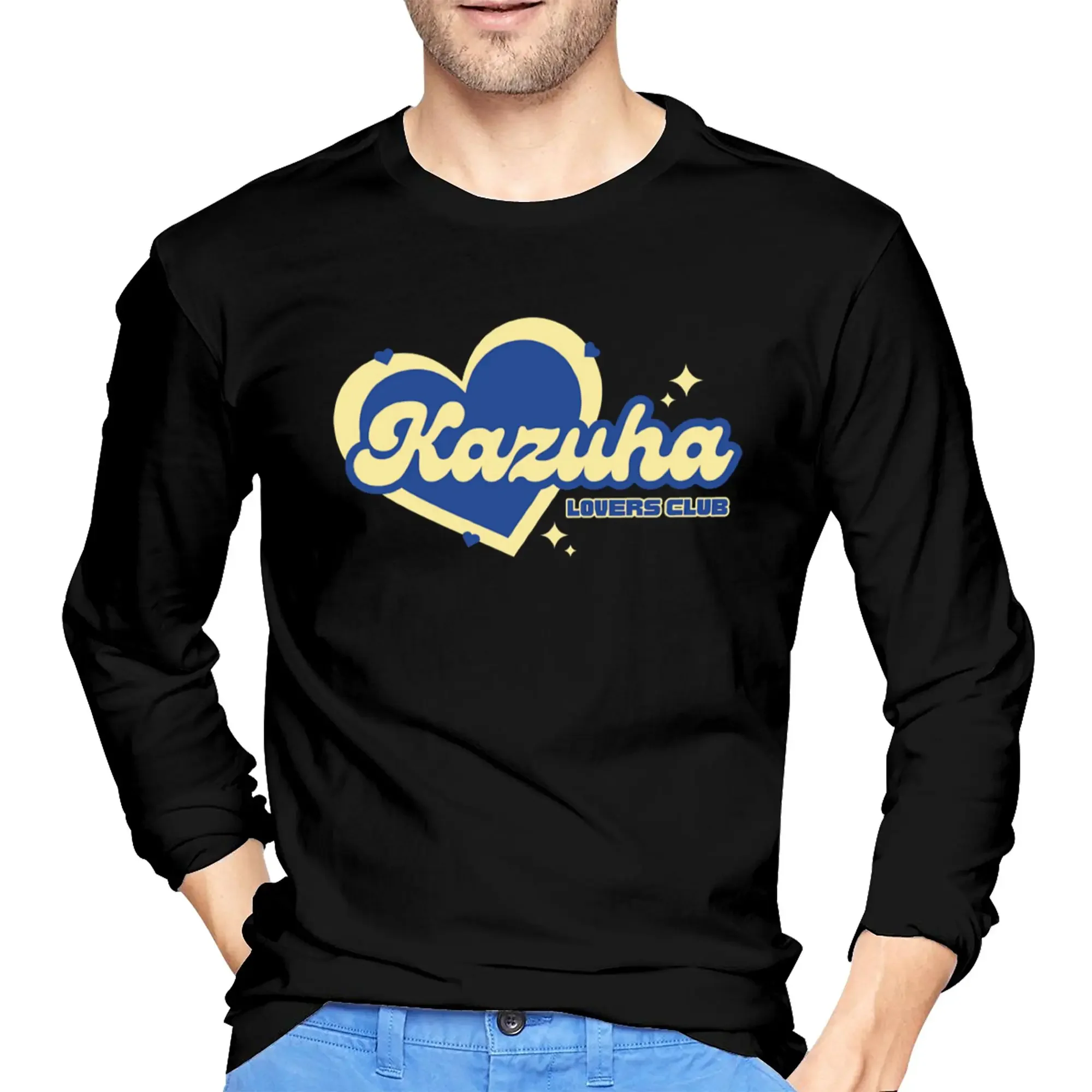 

Kazuha lovers club Men's Long Sleeved T-shirt Fashion Round Neck T shirts Spring and Autumn Men tops