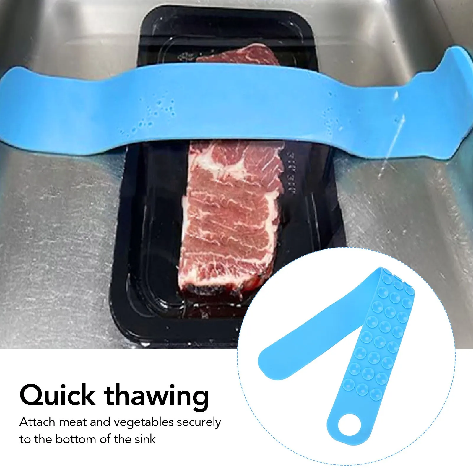 2PCS Silicone Thaw Belt Easy to Hang Fast Defrosting Fixator Belt for Frozen Meat Steak Fish Pink