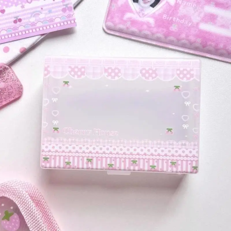 1Pc Dreamy Cherry Pink Transparent Frosted Storage Box Cards Film Hairpin Cosmetics Organizer