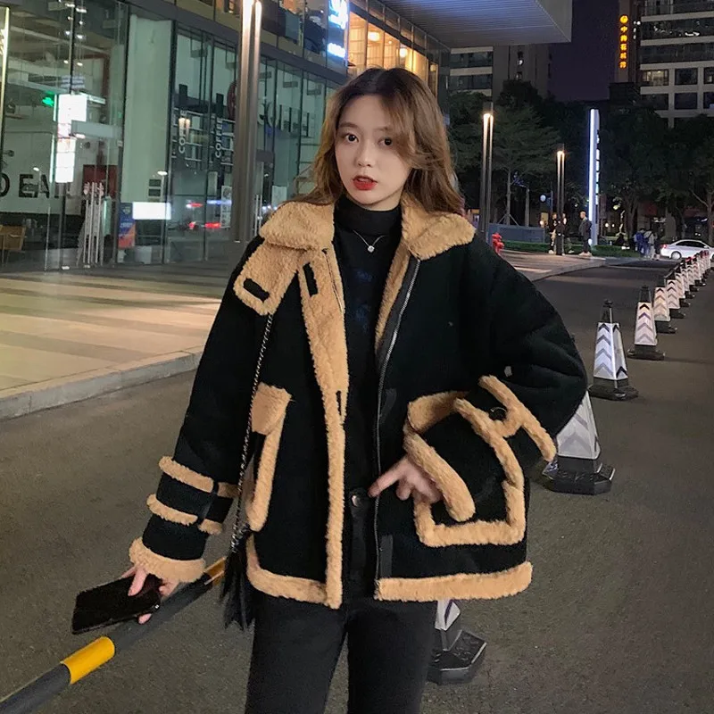 

Zipper Style Large Plush Thickened Corduroy Coat Women's Autumn Winter New Junior High School Student Lamb Wool Cotton Coat