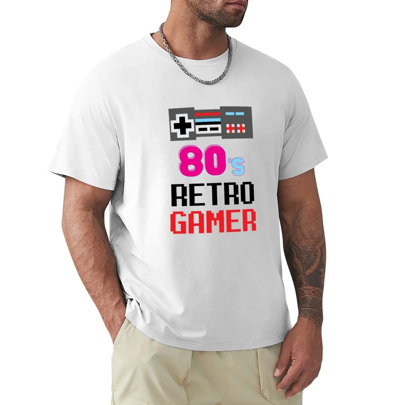 80s Retro gamer T-shirt oversizeds blanks workout shirts for men