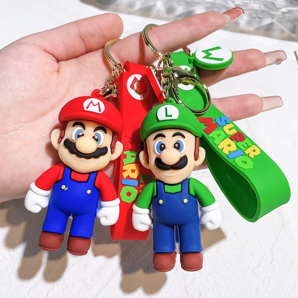 Super Mario 3D Cartoon Keychain Mario Bros Luigi Toad Yoshi Bowser Action Figure Model PVC Cartoon Bag Doll Pendant Toys Gift