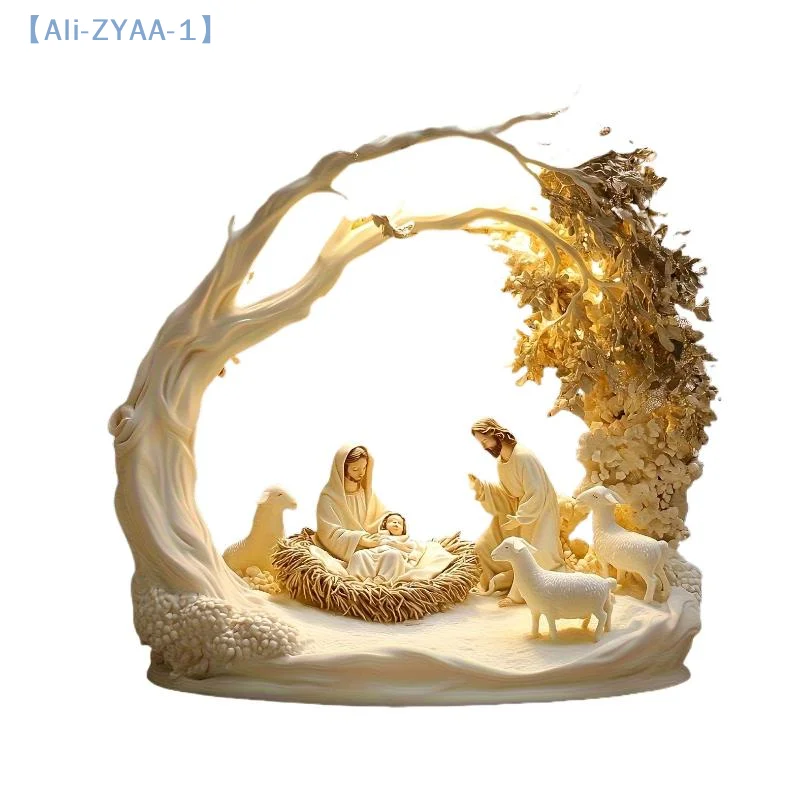 【ZYAA-1】Desktop-Dekor, Familienstatue, Jesus, Baum des Lebens, Neugeborene, Acryl, flache Platte, Desktop-Dekoration, Ornamente für Heimdekoration