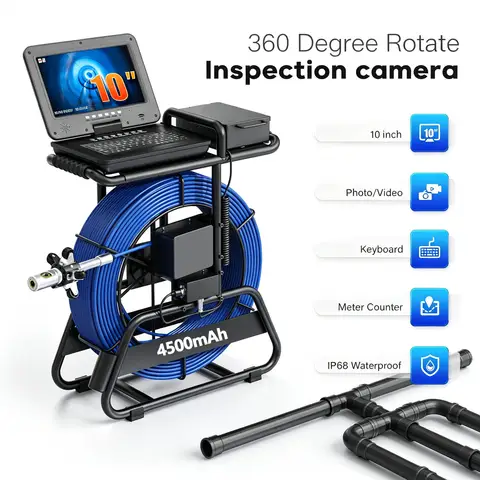 360° Rotating Sewer Camera with 10" IPS Screen, 32MM 1080P Endoscope Camera with 512Hz Transmitter,7mm Cable,4500mAH Battery