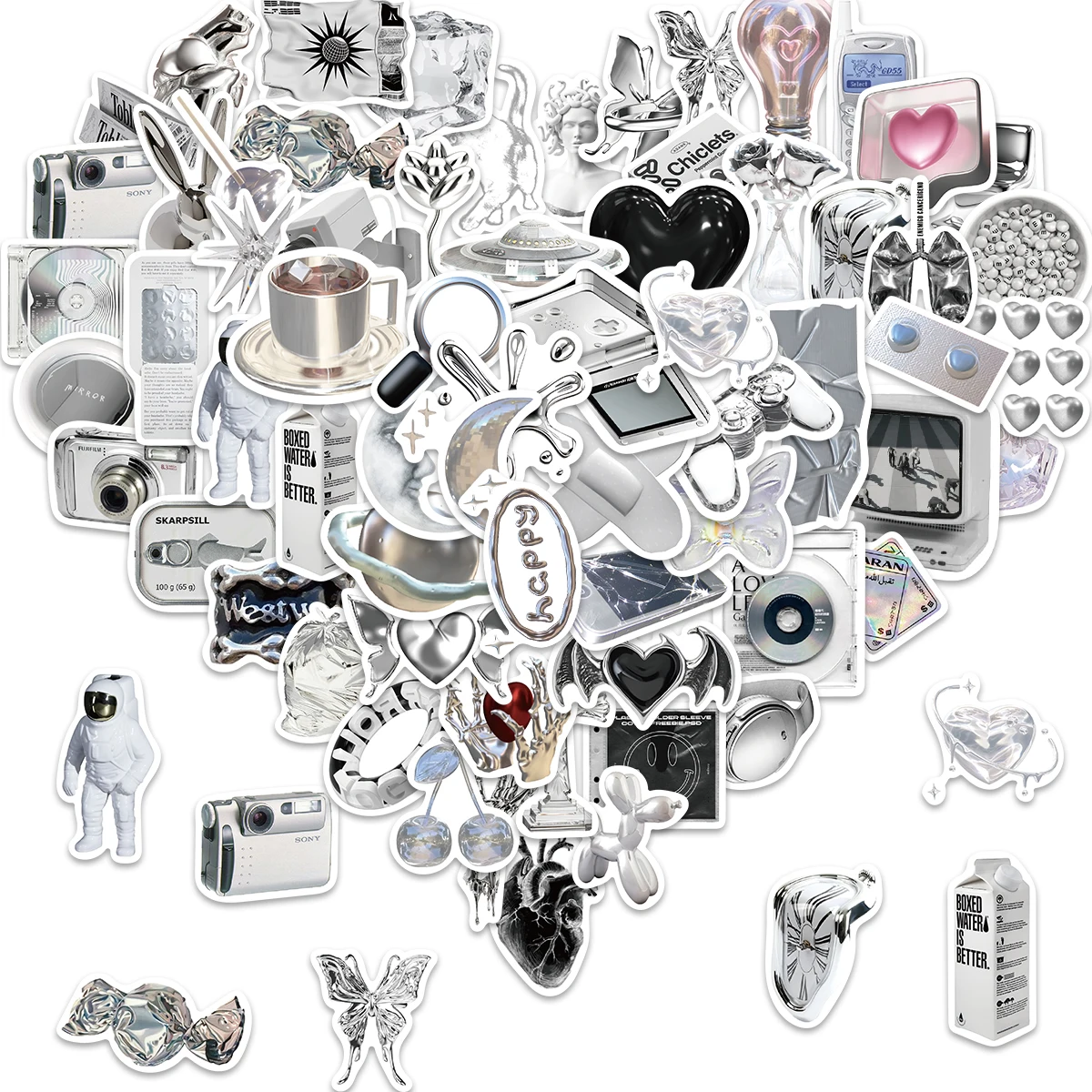 10/66pcs Stickers INS Style Cool Silver Art Graffiti Skateboard Waterproof Luggage Sport DIY Laptop Car Stickers Decals Kids Toy