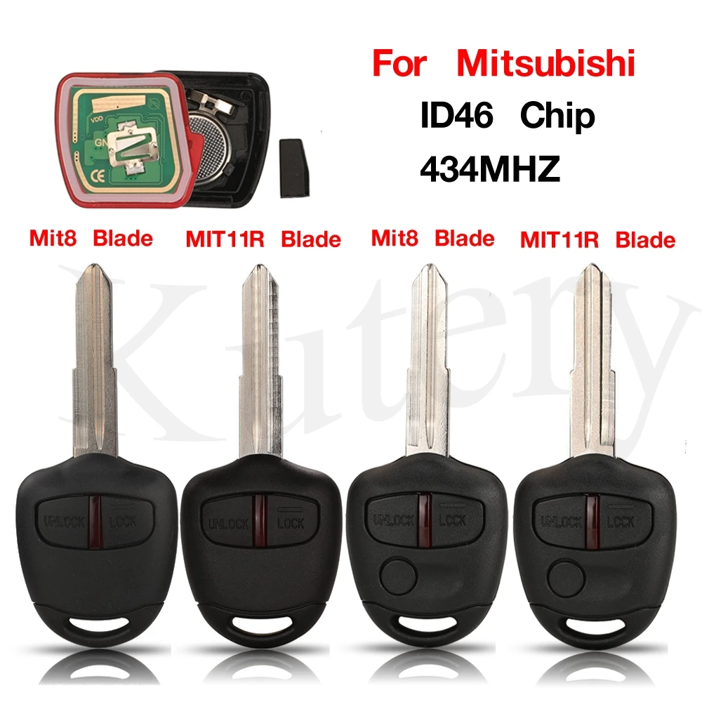 jingyuqin 2/3BTN Car Remote Key Fob 434MHZ ID46 Chip For MITSUBISHI Outlander Lancer 2008-2013 With MIT8/MIT11R Uncut Key Blade