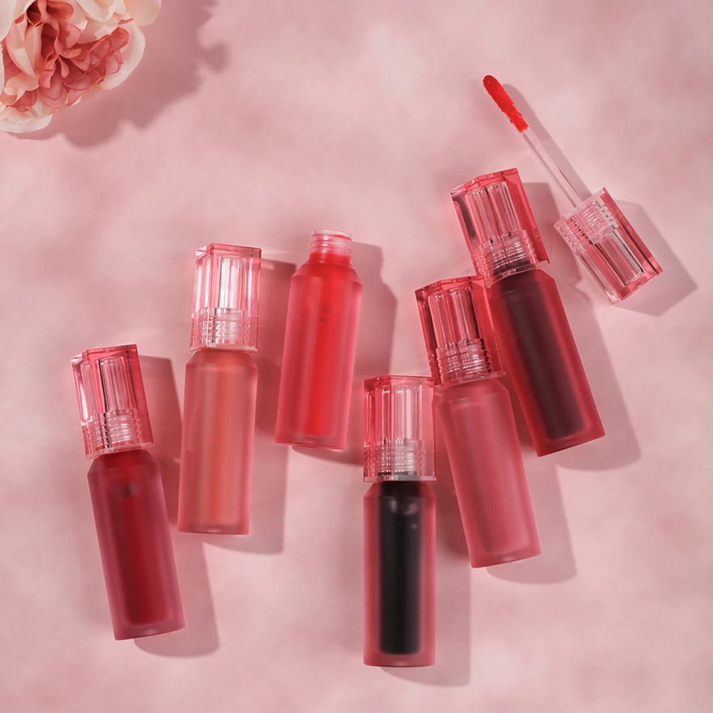 Private Label Lip Gloss 6colors Water-to-mist Pigment Velvet Matte Waterproof Non-stick Makeup Vegan Transparent Frosted Tube