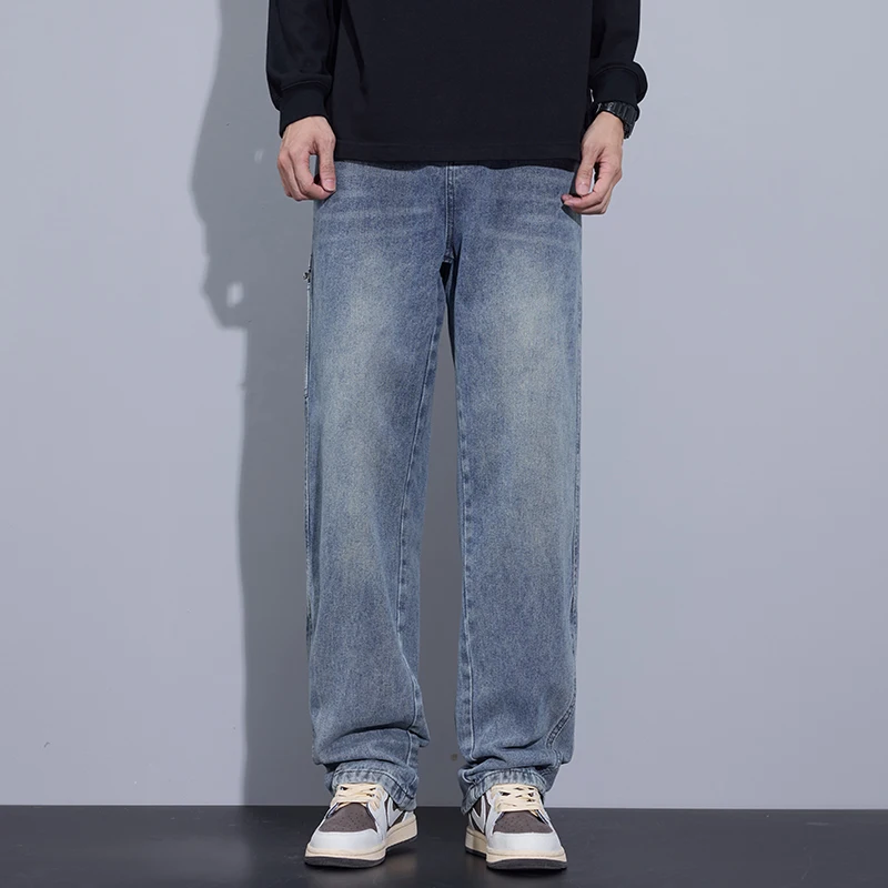 2024 neue Koreanische Mode männer Baggy-Jeans Klassische Alle-spiel Einfarbig Gerade bein Denim Breite bein Hosen Männlich Blau