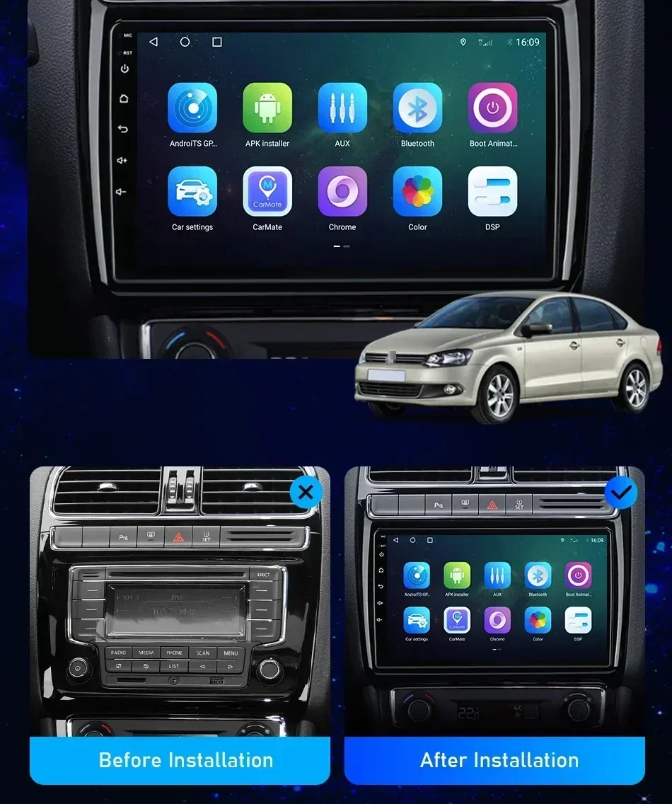 Android 14 Car Radio Stereo For Volkswagen VW polo 5 Sedan 2008-2020 Golf Passat GPS Navigation 4G LTE Wifi DSP RDS Carplay Auto