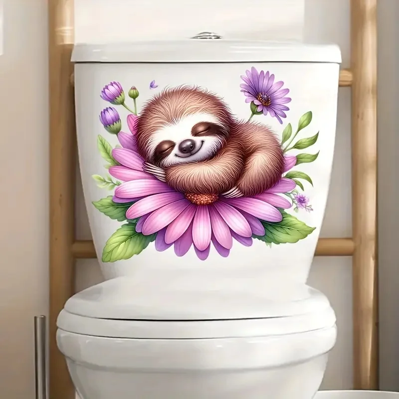 

Sloth With Flower Toilet Stickers Decoration for Living Room, Bedroom, and Home Decor Flowers Wall Decals Self-Adhesive