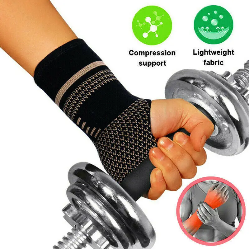 สายรัดข้อมือทองแดงสำหรับยิมมืออาชีพถุงมือบีบอัดเพื่อความปลอดภัยในการเล่นกีฬาอุปกรณ์ออกกำลังกายที่ที่ป้องกันข้อมือข้ออักเสบปลอกรัดข้อมือเล่นกีฬา