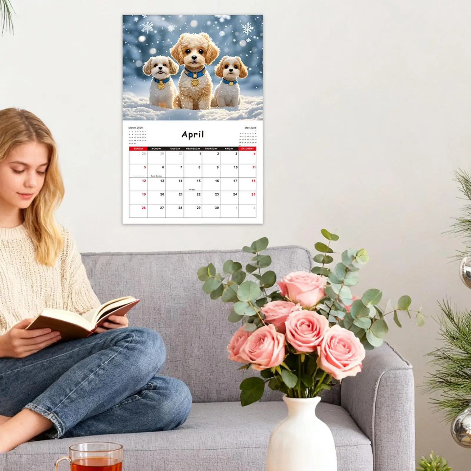 

Календарь для собак 2026 на 12 месяцев, технический планировщик собак, ежемесячный календарь с животными для дома, гостиной, спальни, кабинета, школы, класса, офиса