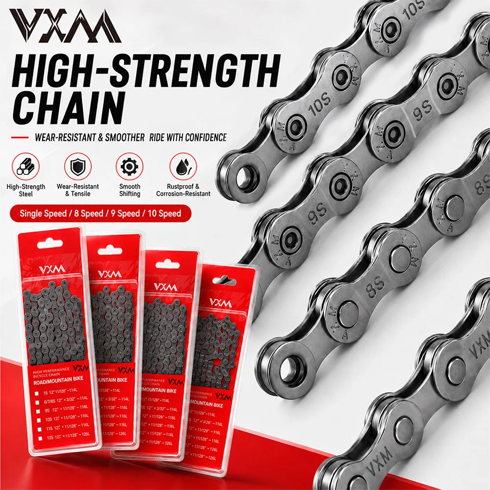 VXM 8/9/10S Bike Speed Change Chain High Strength Steel Anti-Rust Electroplated for MTB Road Folding Bike with Quick Link
