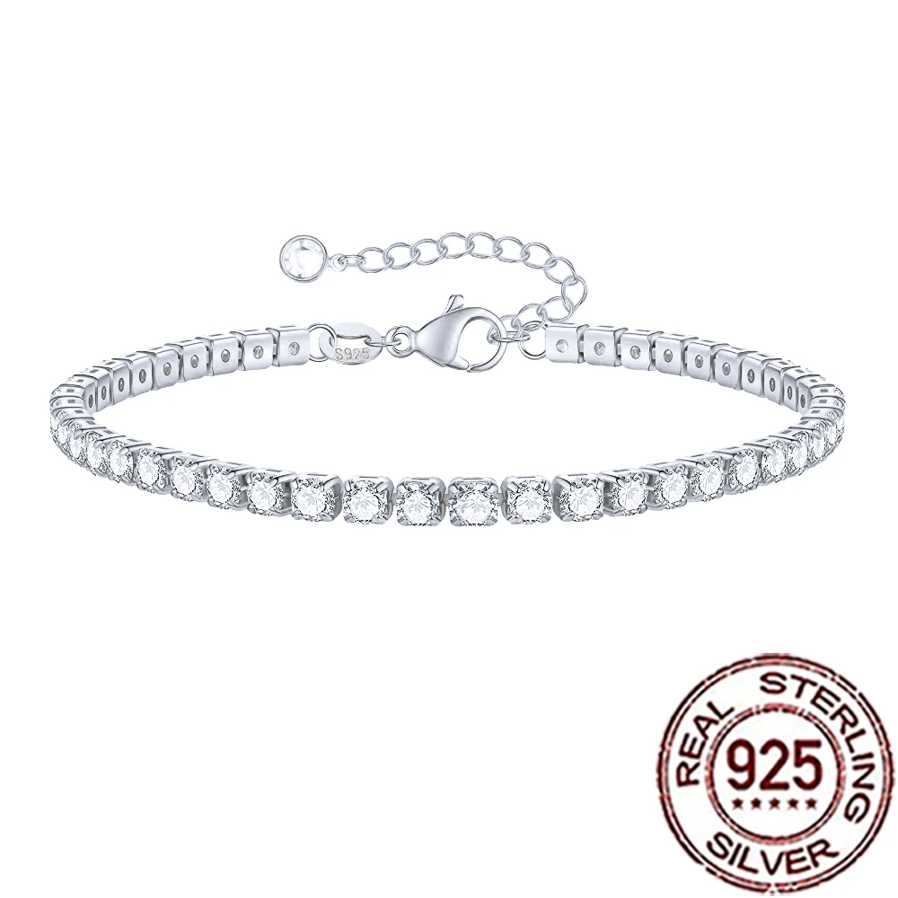 

CWWZircons Sterling Silver 925 Trendy Shiny Round Cubic Zircon Tennis Bracelets for Women Wedding Party Fine Jewelry Gift SB005