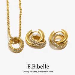 E.B.belle Glossy Round Circle Chunky Loop Full Rhinstone Crystal Setted Hoop Earrings For Women Party Jewelry Statement Earring