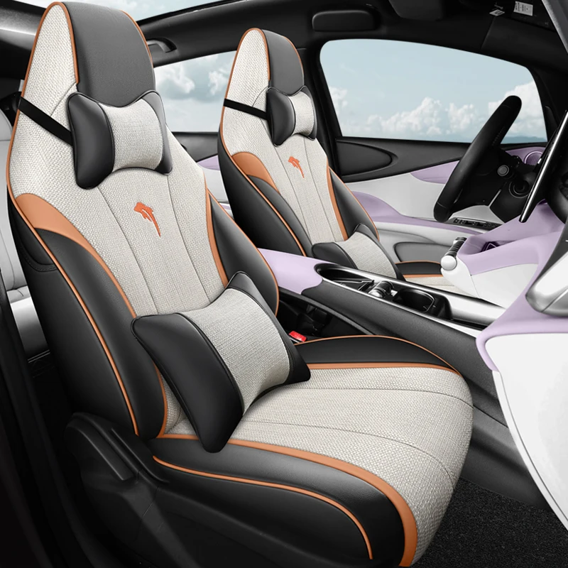 Full Surround 5‑Seater Faux Leather & Fabric Car Seat Covers Durable Seat Protector Suitable for BYD Dolphin Car Interior