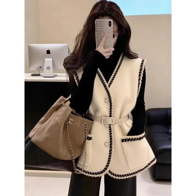 

Женская одежда, осенне-зимний простой элегантный однотонный жилет на пуговицах с v-образным вырезом, женский универсальный модный теплый мягкий жилет с карманами, топ