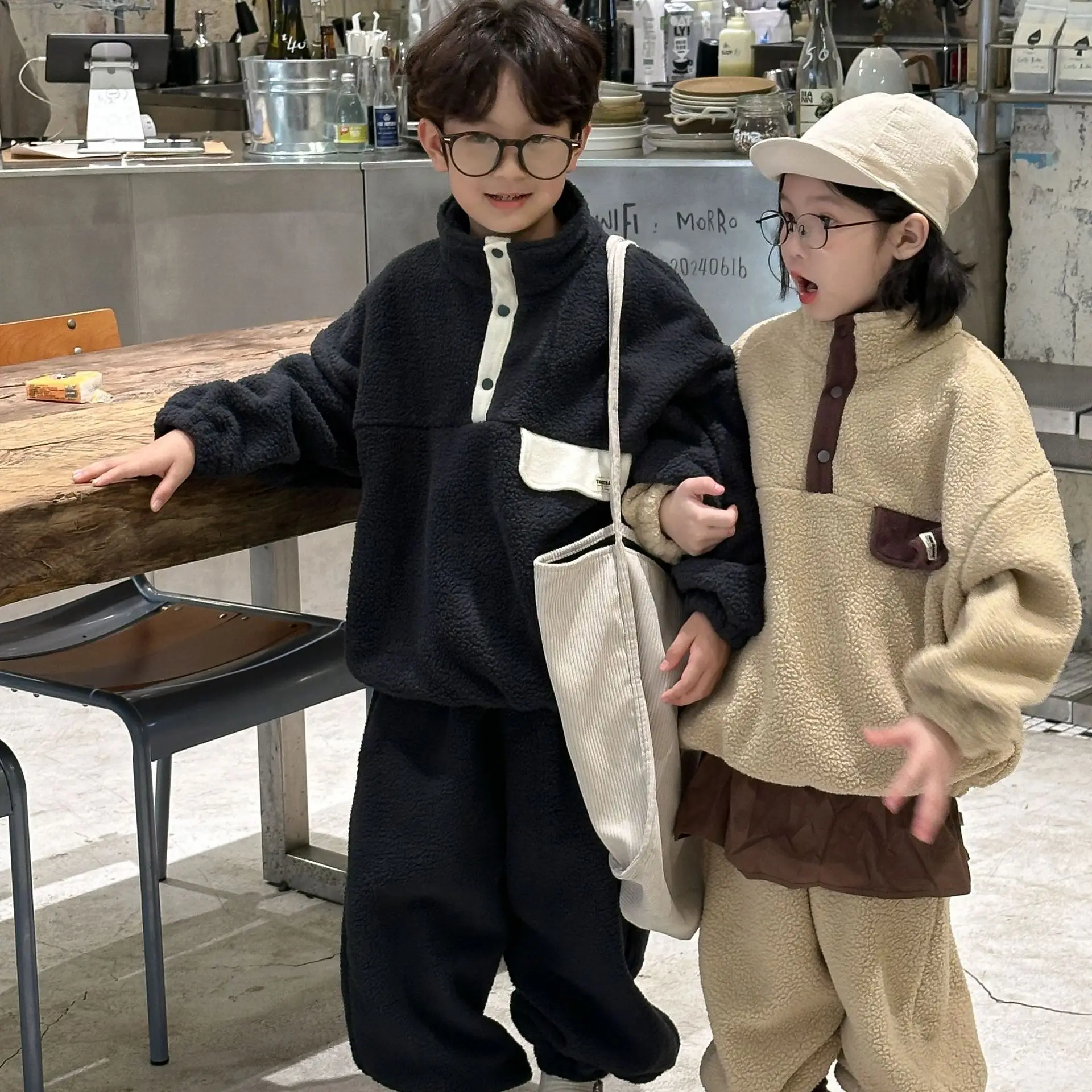 

Ins зима 2024, комплект одежды из 2 предметов для девочек, хлопковые флисовые пуловеры, однотонные утепленные теплые штаны, одежда для маленьких девочек