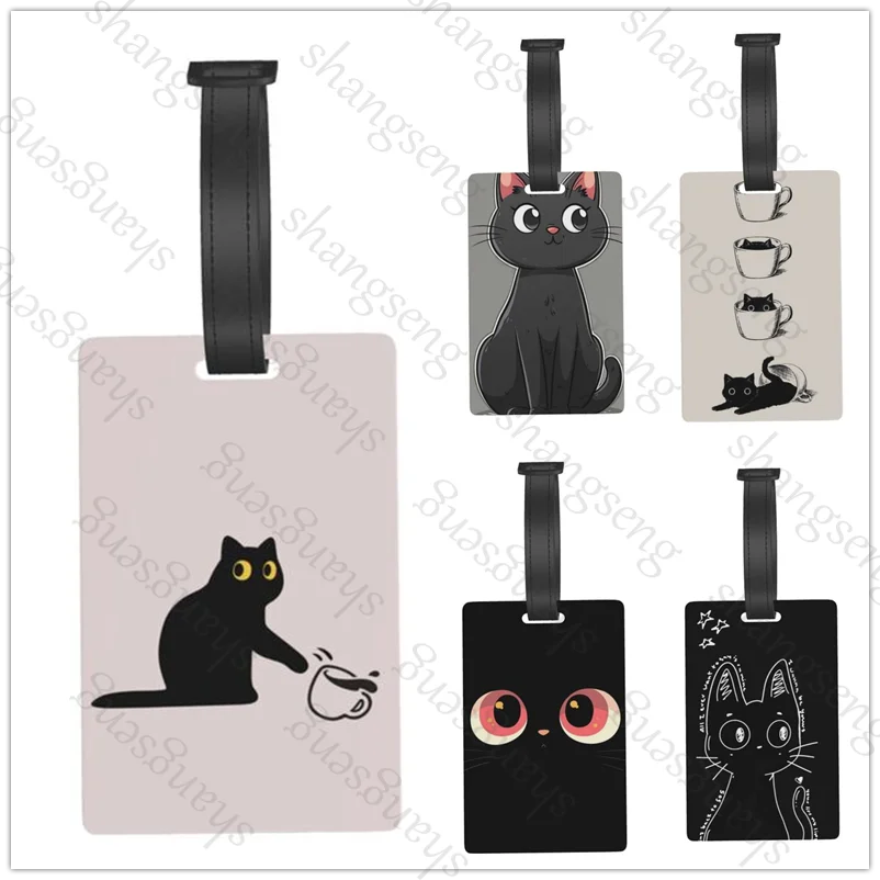 

Cute Cartoon Black Cat Travel Luggage Tag Hanging Tag Suitcase Plane With Name ID Cards Anti-lost Travel Backpack Accessories