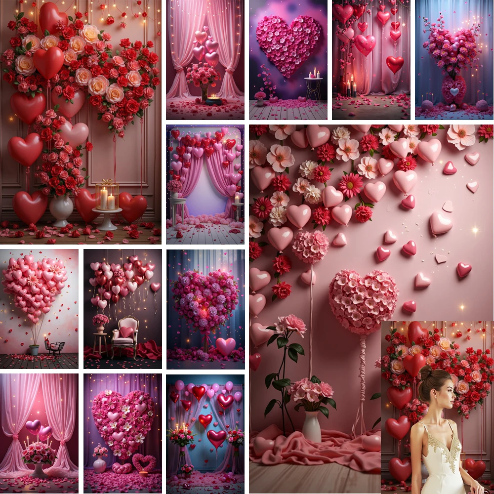 

MOON.QG Flower Bridal Valentines Backdrop Rose Love Heart Anniversary Photo Background Boudoir Mothers Women Engagement Party