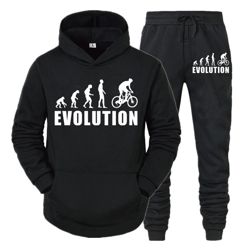 Biking Evolution Graphic Sets Men 2 Piece Hoodies Fashion Funny Sweatshirt Men Biking Lover Funny Two Piece Set Hoodie for Man