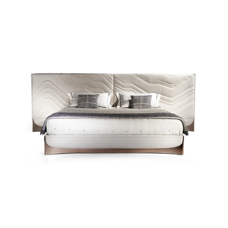 

Bedroom Furniture Set King Bed with Stainless Steel Storage Fabric Deluxe Double Bed