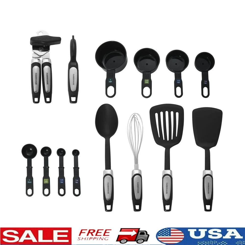 

14-Piece Kitchen Utensil Set with Heat-Resistant Tools Measuring Cups Spoons Food-Safe Materials Dishwasher Safe Ideal Gift New
