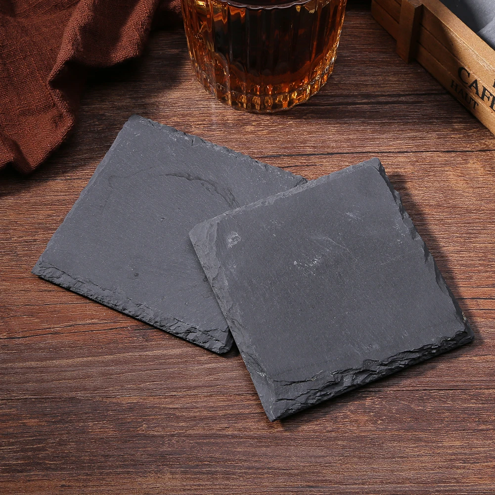 4pcs Drink Coaster Pad Reusable Natural Slate Drink Cup Placemats Eco-Friendly Square Antiskid Decorative Props for Home Kitchen