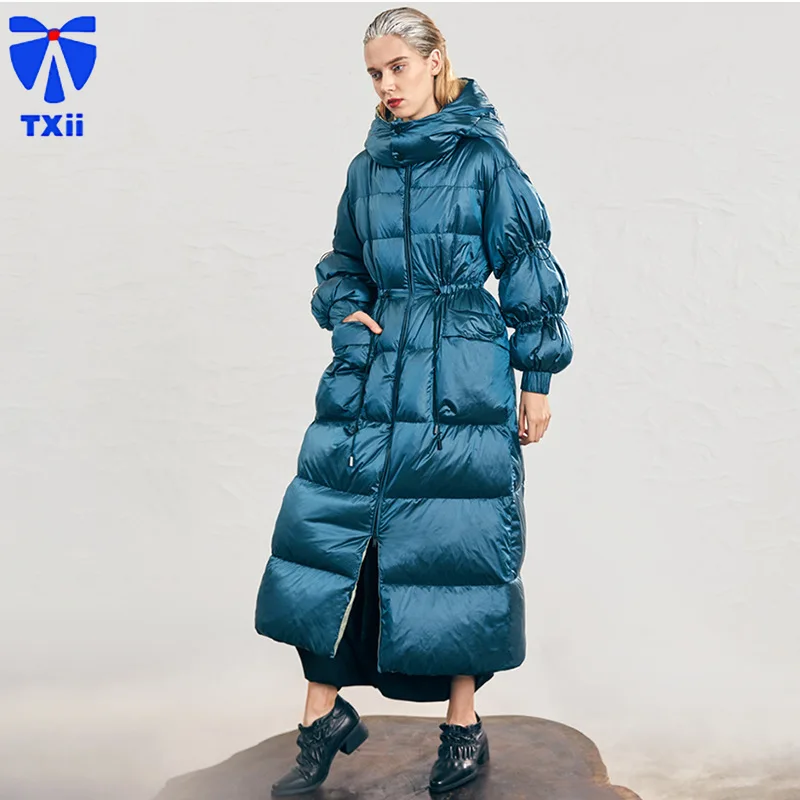 TXii New Fashion fleece-lined Thickened plus size 90 White Duck Down Jacket Women's Loose Slimming Waterproof Wash-Free