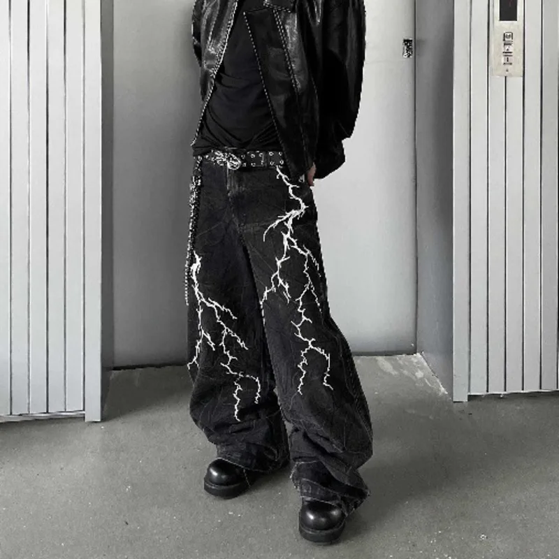 HKSH ربيع وصيف جديد الرجال شيك الظلام Techwear الأصلي الدنيم السراويل شارع العليا خمر عادية مطرزة واسعة الساق الجينز HK5137