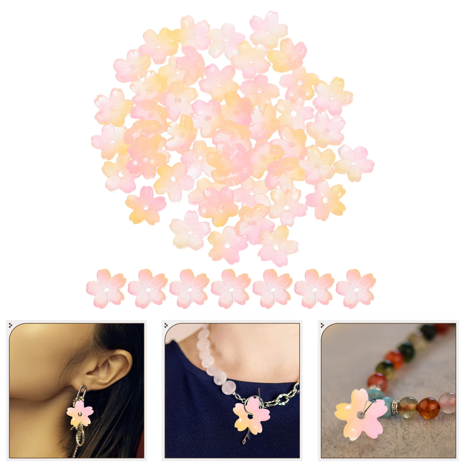 Gradient Cherry Blossom Glass Beads Flower for Crafts Bracelet Resin Jewelry Making