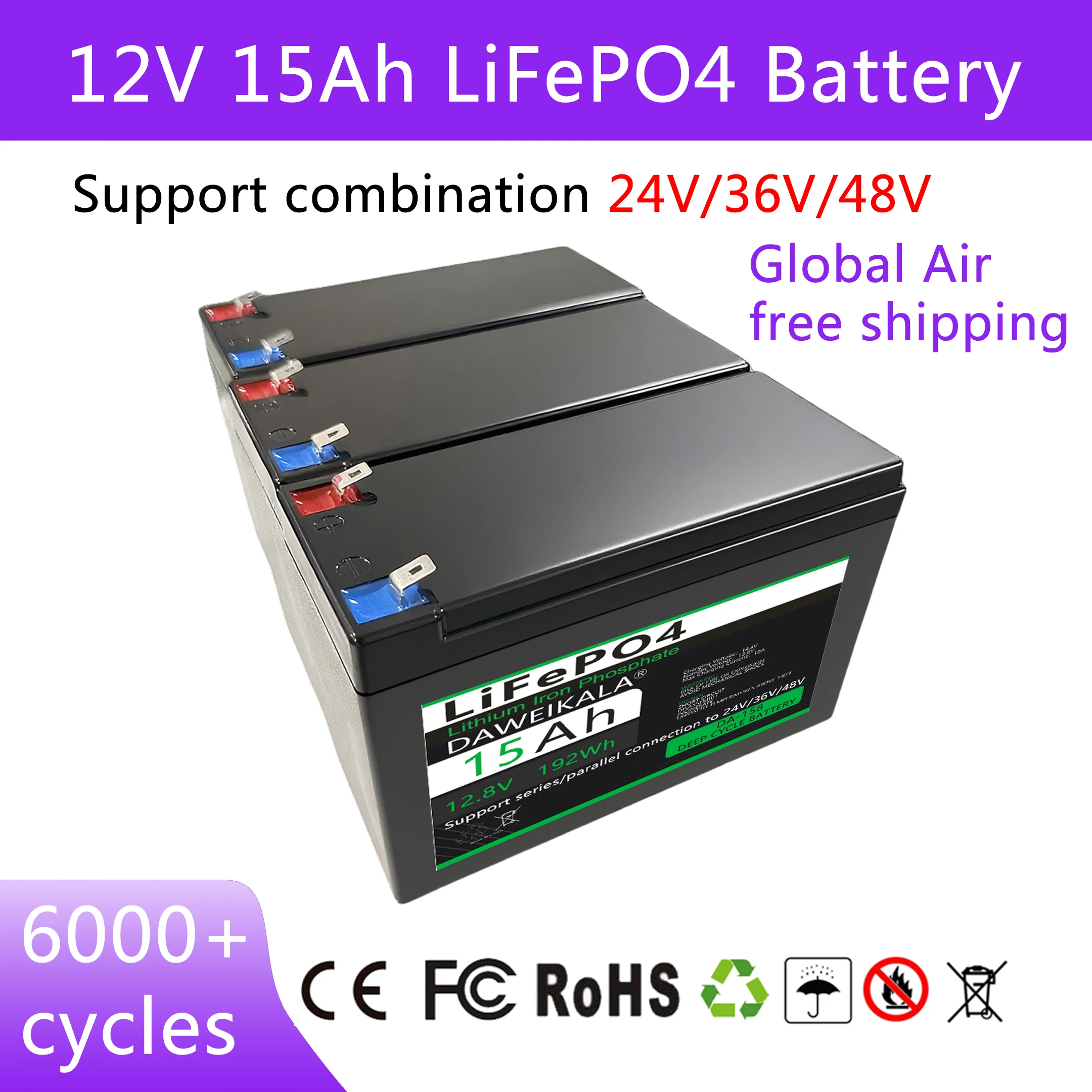 

12V LiFePO4 Battery With Built-in BMS Rechargeable Lithium Iron Phosphate Batteries 6Ah 12Ah 15Ah for Kids Car Scooter