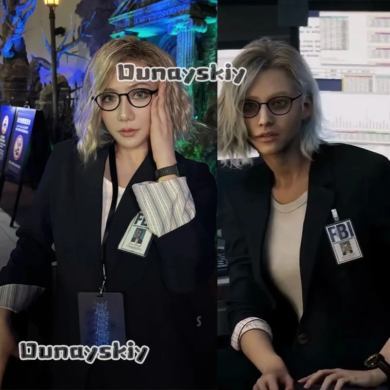 

aBNNS*Cosplay Grace Ashcroft Costume Women Fantasia Coat Shirt Pants Clothes R E 9 Black Suit WIG FullSet Halloween Disguise