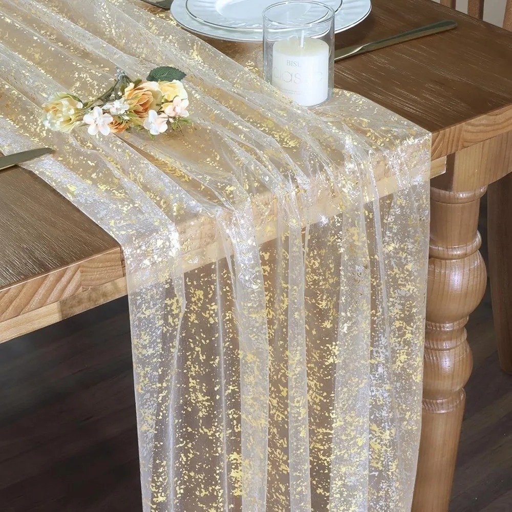 Decorative Metallic Foil Table Runner Metallic Soft Sequin Glitter Table Runner Sheer Tulle Table Runner Dining Table