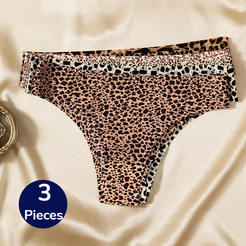 3PCS/Set Women's Panties Fashion Leopard Bikini Sexy Thongs Seamless Underwear Satin Lingerie Sport Fitness G-Strings