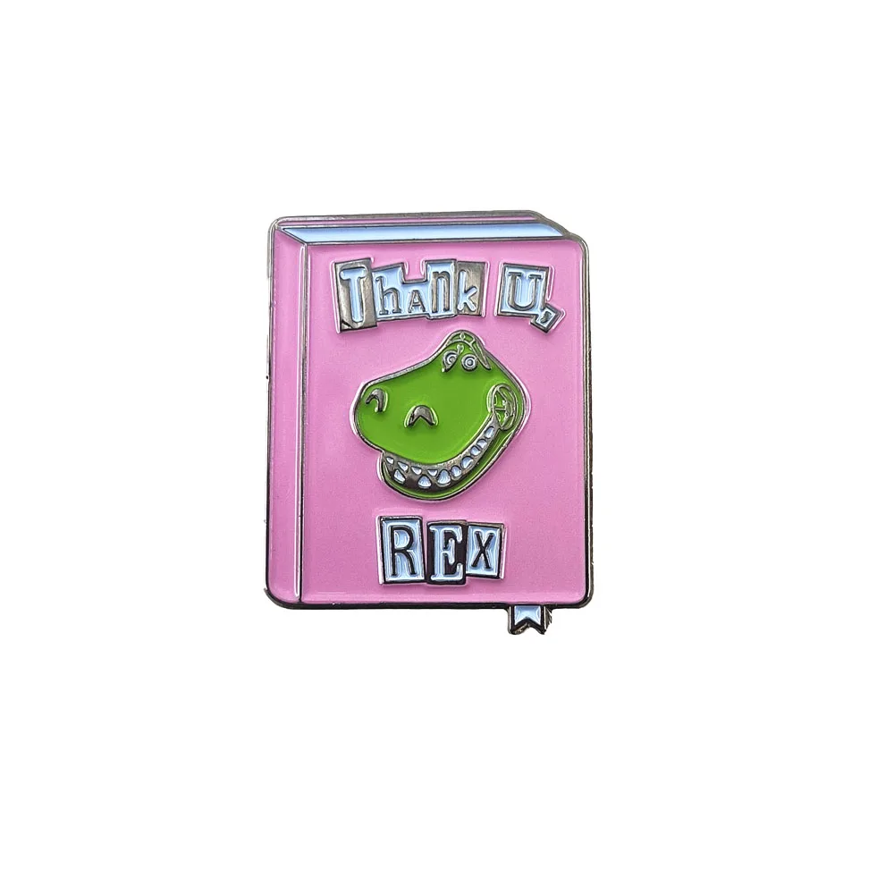 Thank You Rex Picture Book Pattern Enamel Pin Cartoon Dinosaur Book Shaped Brooch Personality Fashion Children Peripheral Gift