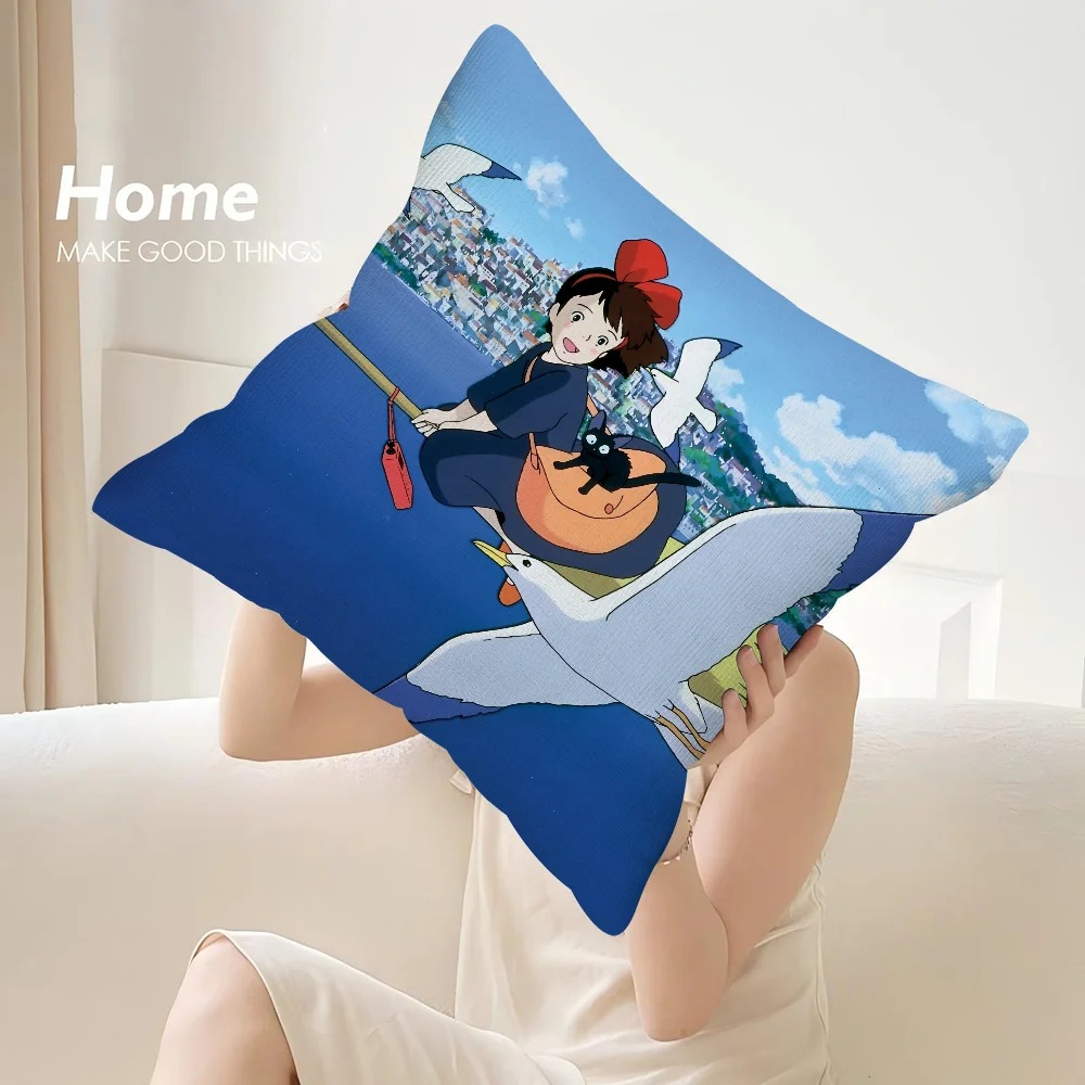 Cartoon Kikis and JiJi Pillow Case Sofa Decorative Home Double-sided Print Plush Square Throw Pillow Covers Cushion Decor Cover