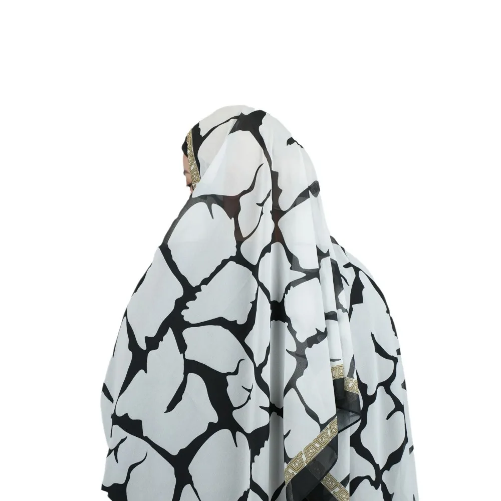 Hijab en mousseline imprimé géométrique pour femme Foulard noir et blanc Foulard africain Nouveau