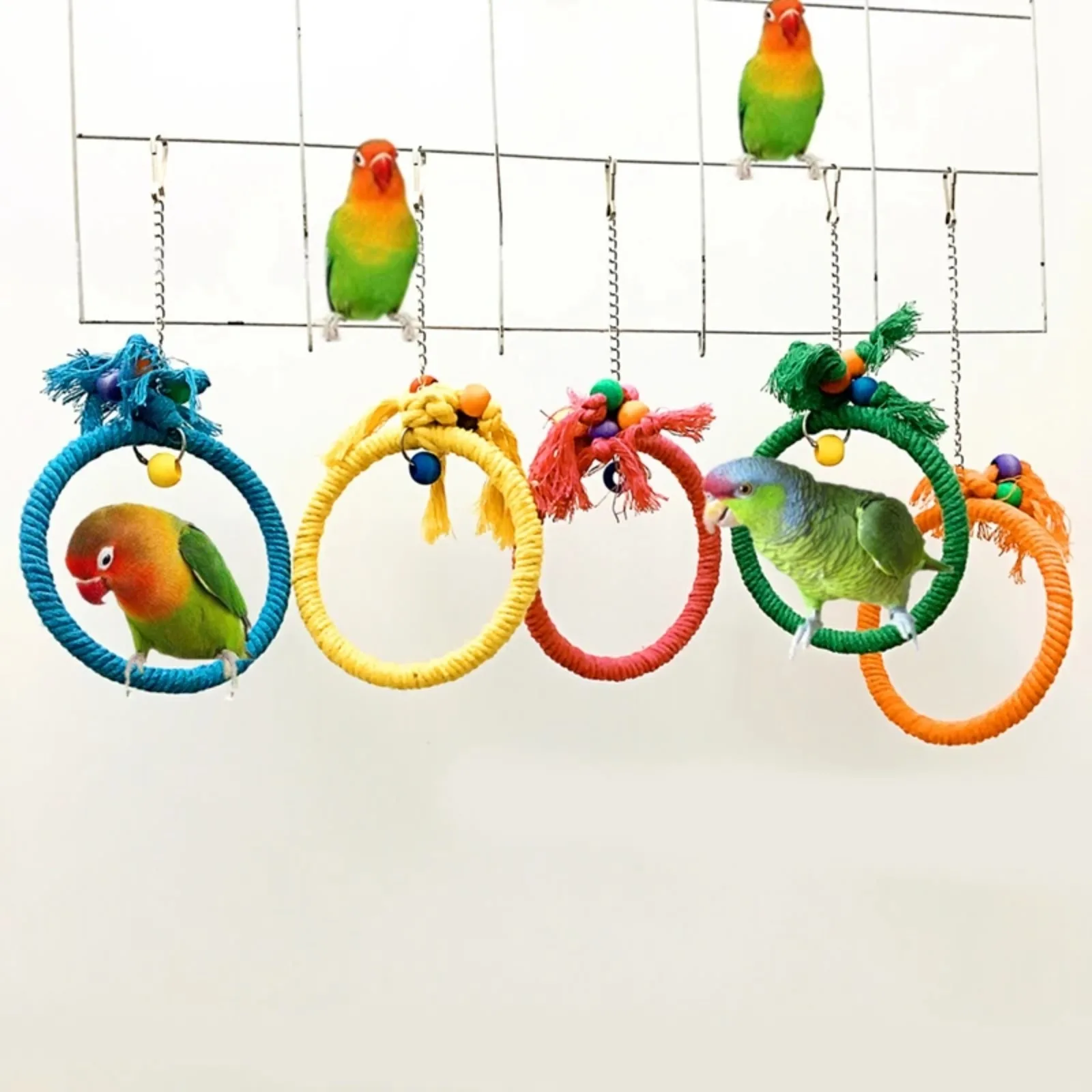 Pet Parrot Birds Cage Toy Cotton Rope Circle Ring Stand Chewing Bite Hanging Swing Climbing Play Toys for African Gray Parrot