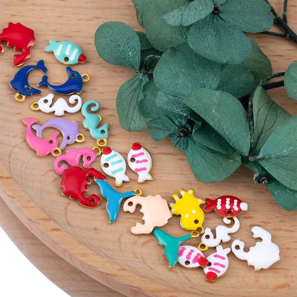 20pcs Stainless Steel Cute Marine Dolphin Octopus Crab Fishtail Starfish Charms for DIY Necklace Earring Pendant Jewelry Making view 4