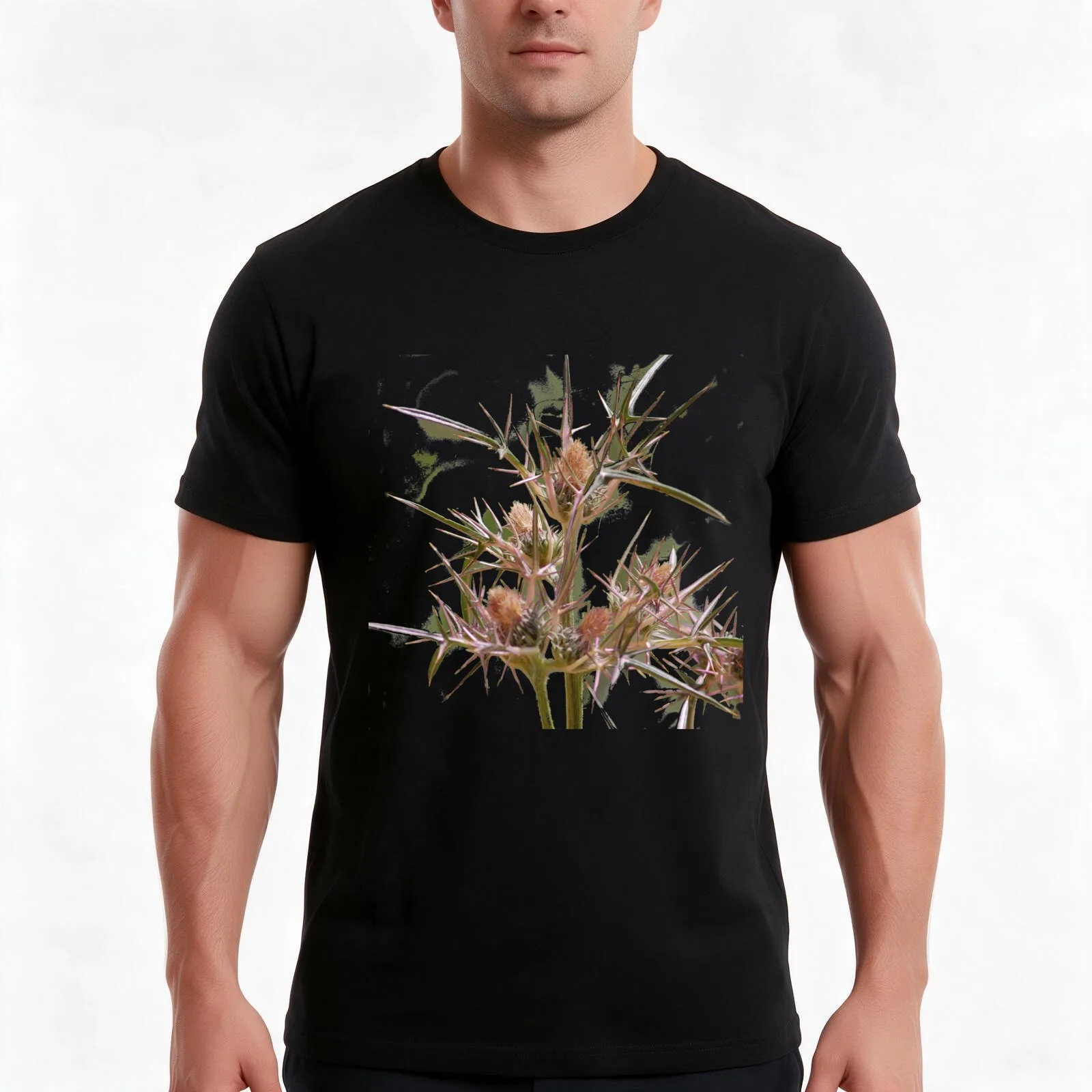 Thistle prickly flower T-Shirt Summer Casual Cotton Tee Oversized Streetwear Tops Vintage Graphic Print Unisex Men Women