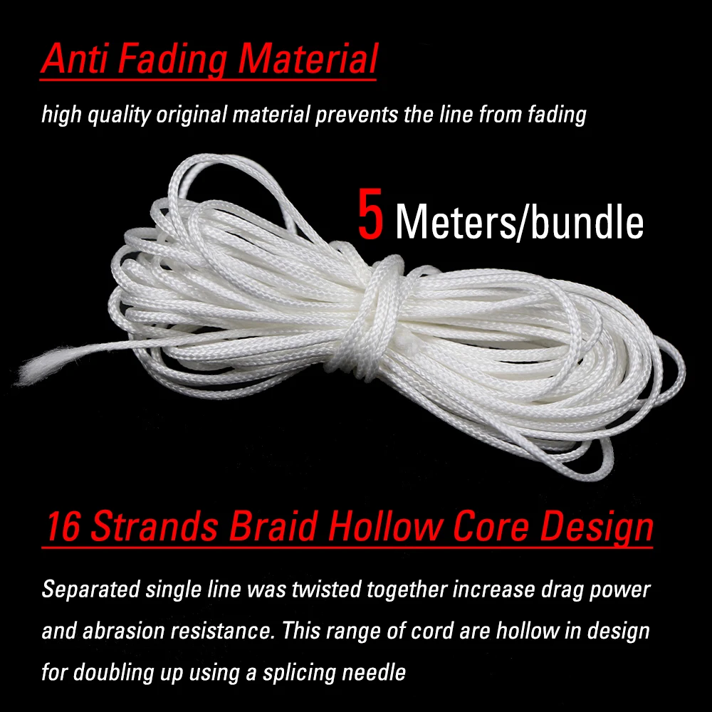 ICERIO 80~350LB PE Braided Fishing Line Strong Hollow Core Assist Rope For Boat Fishing Binding Jigging Hook Accessories 5 Meter