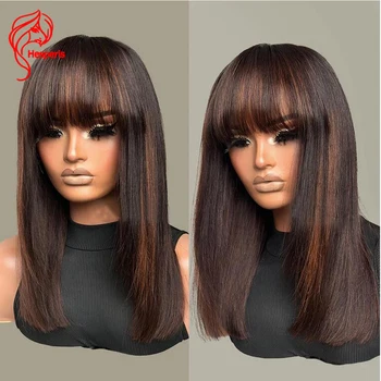 היסוס היספריס קצר שיער אדם פאה עם פקק ברזילאי #30 צבע להדגיש הקרקפת חום הקרקפת חום מלא מכונה מלאה העליון עשוי פאה