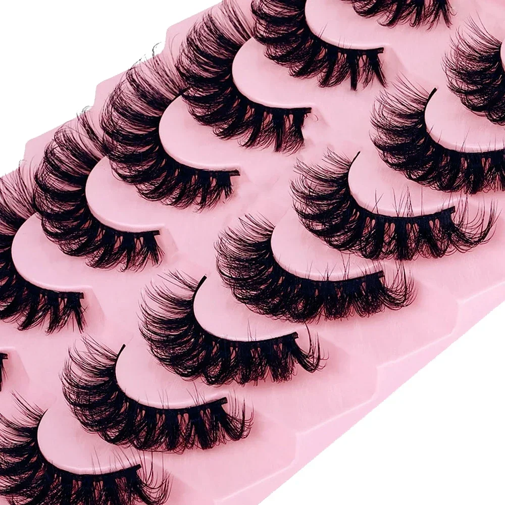 7 Pairs Fluffy Thick False Eyelashes Dramatic D Curl Strip Lashes Thick Eye Lashes look like Lash Extension 6D Wispy Lashes Pack