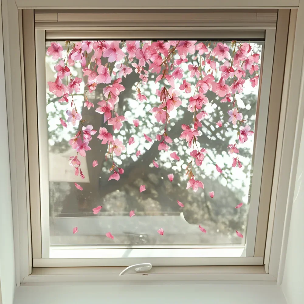 1PCS Painted Colorful Fall Flower Tree Branches Glass Windows Home Landscaping Decoration Electrostatic Uv Window Stickers