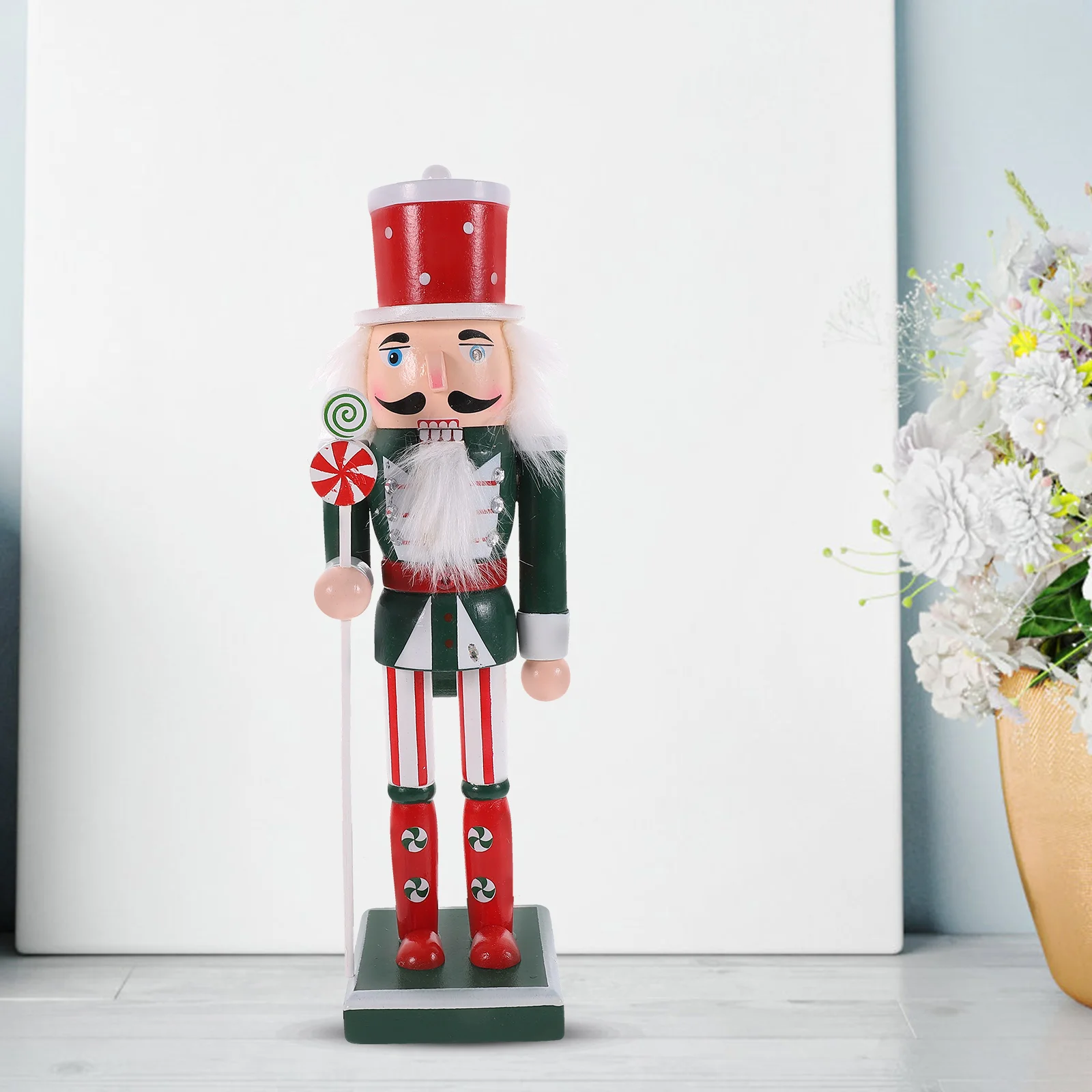 

Wooden Nutcracker 25CM Small Nutcracker Red Hat Hand Cane Christmas Ornament Home Decor Holiday Gift Xmas Crafts Statue